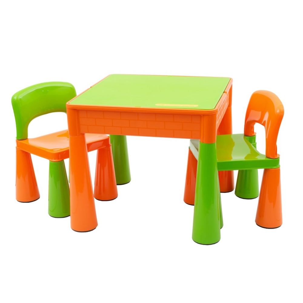 Levně Dětská sada ELSIE stoleček + dvě židličky, oranžová/zelená