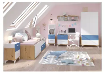 Dětský pokoj LEPON 1, dub artisan/bílá/modrá