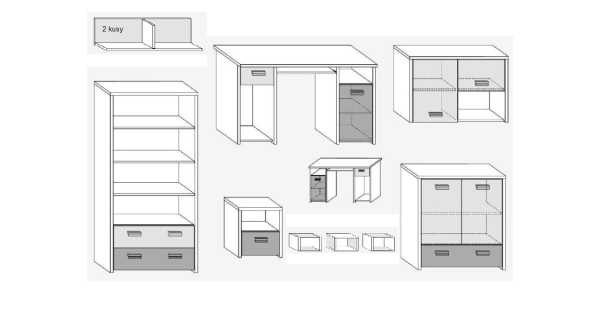 Dětský pokoj NELLORE III, craft bílý/grafit, 5 let záruka