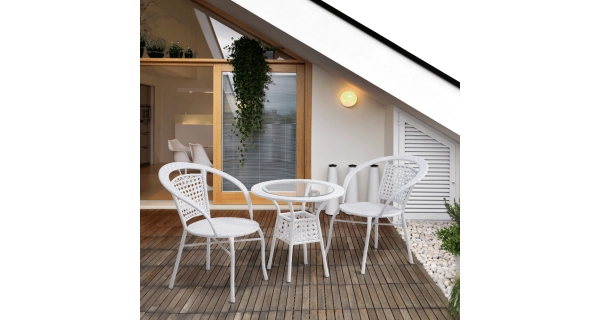 DONŽON, zahradní ratanový set 1+2, bílá