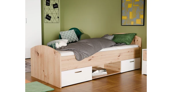 DRAMI postel 90x200 cm, dub artisan/bílá