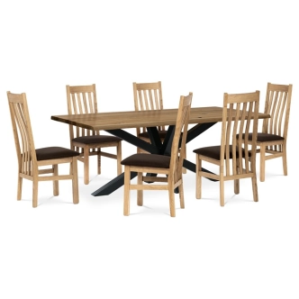 Dřevěná jídelní židle CENLAN, hnědá látka, masiv dub