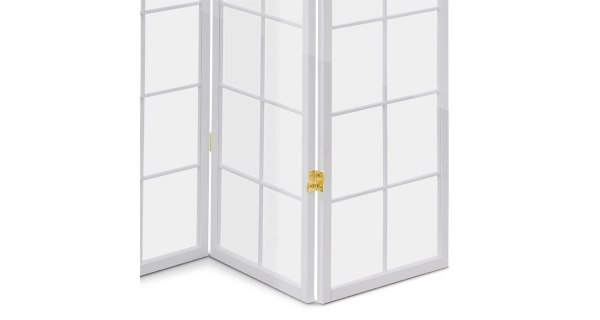 Dřevěný čtyřdílný paraván ELMORROS, masiv smrk, bílý