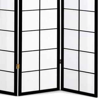 Dřevěný čtyřdílný paraván ELMORROS, masiv smrk, černý
