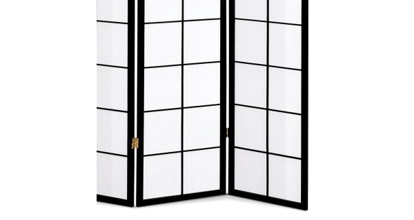 Dřevěný čtyřdílný paraván ELMORROS, masiv smrk, černý