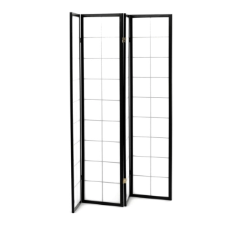 Dřevěný čtyřdílný paraván ELMORROS, masiv smrk, černý