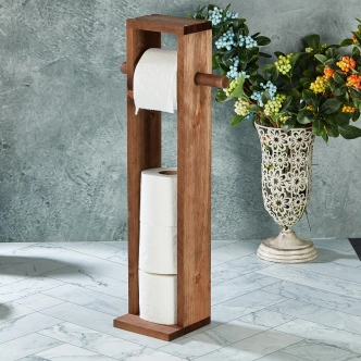 Dřevěný držák na toaletní papír, 61 x 14 x 8 cm