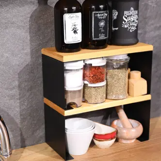 Dřevěný kuchyňský organizér - sada 2 ks, černý, 30 x 14 x 13,5 cm DOPRODEJ