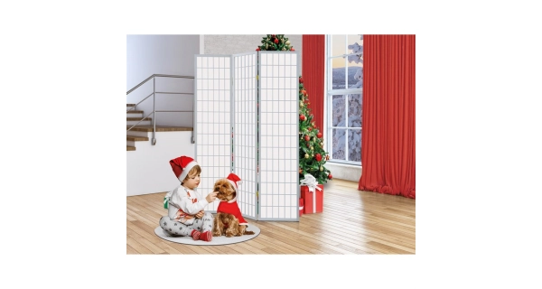 Dřevěný třídílný paraván CANXERAR, masiv smrk, bílý