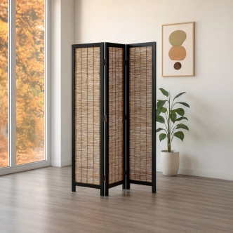 Dřevěný třídílný paraván KALGARPON, masiv smrk, černý