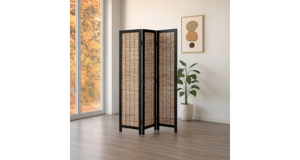 Dřevěný třídílný paraván KALGARPON, masiv smrk, černý