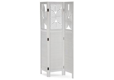 Dřevěný třídílný paraván ULHALWEL, masiv smrk, bílý