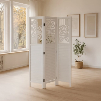 Dřevěný třídílný paraván ULHALWEL, masiv smrk, bílý