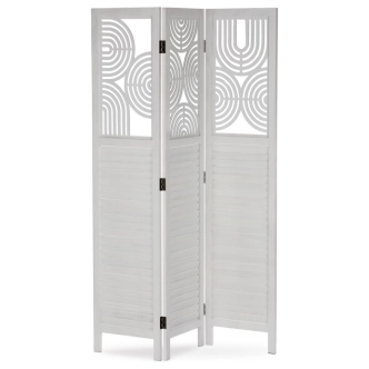 Dřevěný třídílný paraván ULHALWEL, masiv smrk, bílý