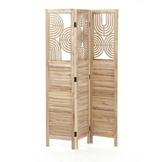 Dřevěný třídílný paraván ULHALWEL, masiv smrk, přírodní odstín