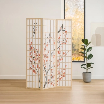 Dřevěný třídílný paraván WELCANFEN, masiv smrk, přírodní odstín