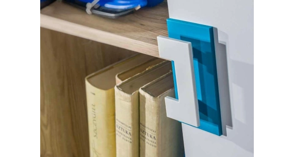 Dvoudvéřová šatní skříň UWARA, dub jasný/bílá/tyrkys