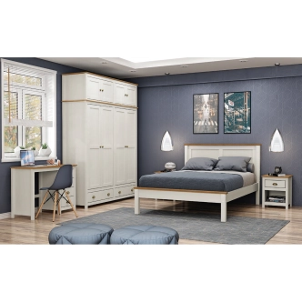 Dvoulůžko FEMI 140x200 cm, bílá/hnědá