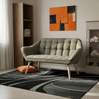 Dvoumístná pohovka MANGUSO, potah lanýžová látka, dřevěné nohy