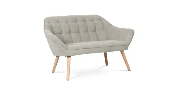 Dvoumístná pohovka MANGUSO, potah šedobéžová látka, dřevěné nohy
