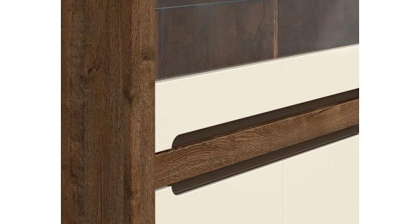 ERMELINDA vitrína 2W2D, dub april/perleťový lesk