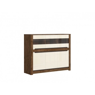 ERMELINDA vitrína 3W3D, dub april/perleťový lesk