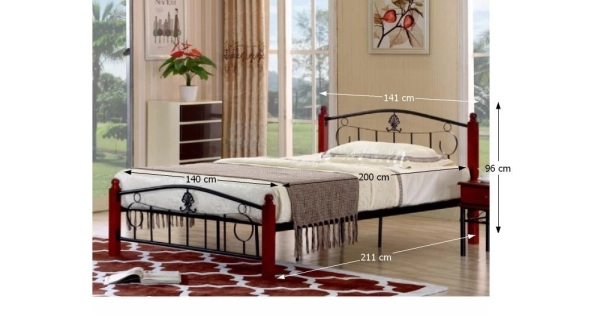 FIBIOUS kovová postel s roštem 140x200 cm, dub