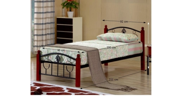 FIBIOUS kovová postel s roštem 90x200 cm, dub