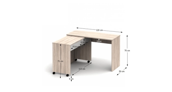 GEMMIFERA rozkládací psací stůl, dub sonoma/bílá