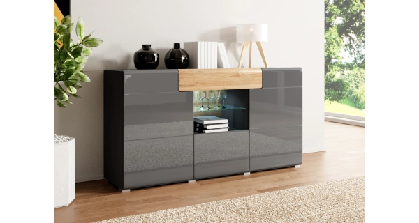 HAMAL komoda 3D1S TYP 1, antracit/antracit lesk/dub grandson