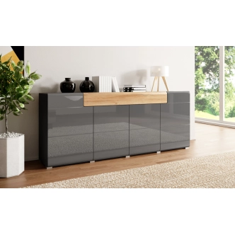 HAMAL komoda 4D2S, antracit/antracit lesk/dub grandson