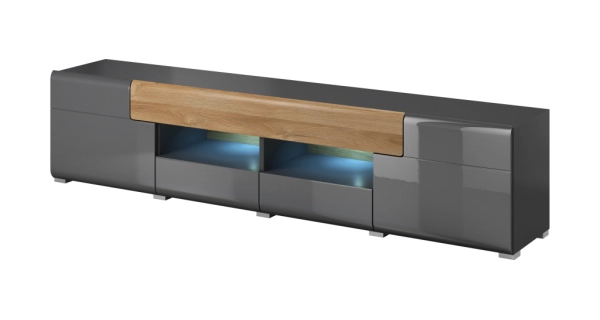 HAMAL široký TV stolek, antracit/antracit lesk/dub grandson