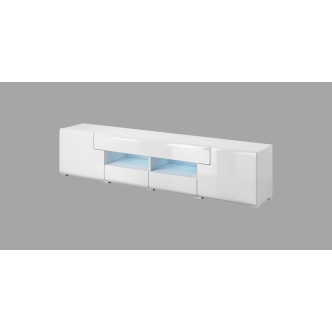 HAMAL široký TV stolek, bílá/bílý lesk