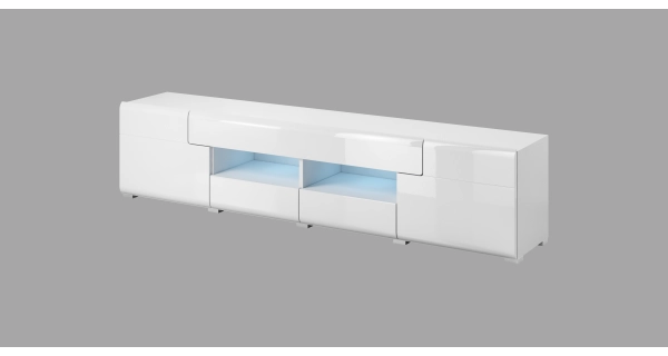 HAMAL široký TV stolek, bílá/bílý lesk