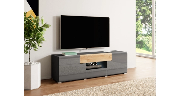 HAMAL TV stolek, antracit/antracit lesk/dub grandson