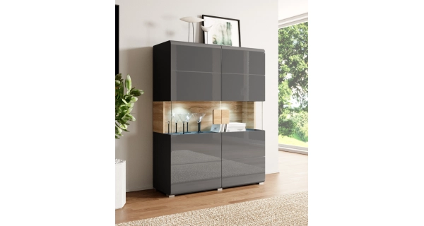 HAMAL vitrína 2D, antracit/antracit lesk/dub grandson