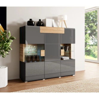 HAMAL vitrína 3D1S, antracit/antracit lesk/dub grandson