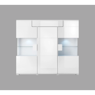HAMAL vitrína 3D1S, bílá/bílý lesk