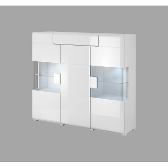 HAMAL vitrína 3D1S, bílá/bílý lesk