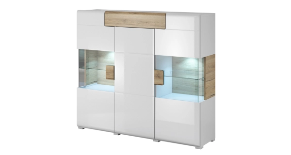 HAMAL vitrína 3D1S, dub san remo/bílý lesk