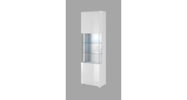 HAMAL vysoká vitrína, bílá/bílý lesk