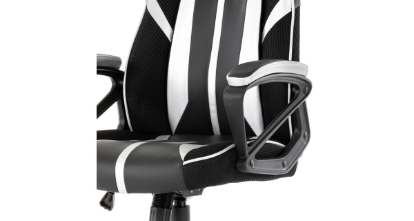 Herní křeslo GERIZIM, černá a stříbrná ekokůže/černá látka