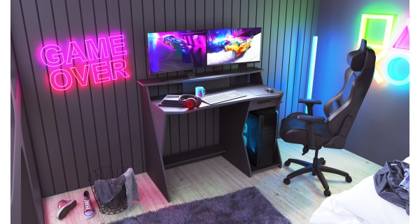 Herní stůl LUTHEUM, šedá/černá