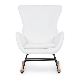 Houpací křeslo JERRIS, potah bílá látka, dřevěné nohy