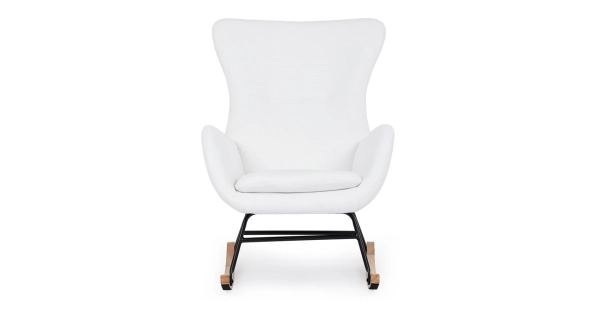 Houpací křeslo JERRIS, potah bílá látka, dřevěné nohy