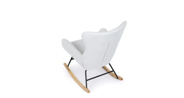 Houpací křeslo JERRIS, potah bílá látka, dřevěné nohy