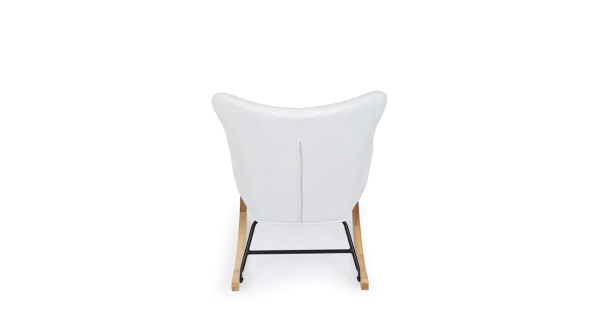 Houpací křeslo JERRIS, potah bílá látka, dřevěné nohy