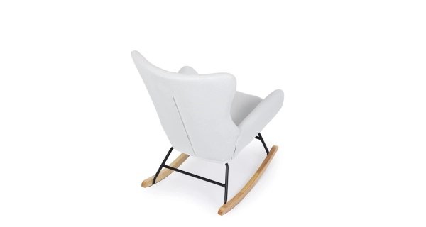 Houpací křeslo JERRIS, potah bílá látka, dřevěné nohy