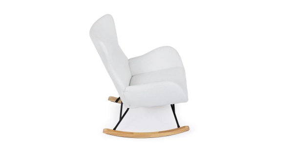 Houpací křeslo JERRIS, potah bílá látka, dřevěné nohy