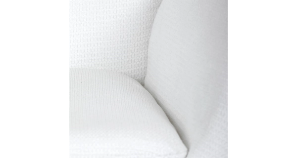 Houpací křeslo JERRIS, potah bílá látka, dřevěné nohy